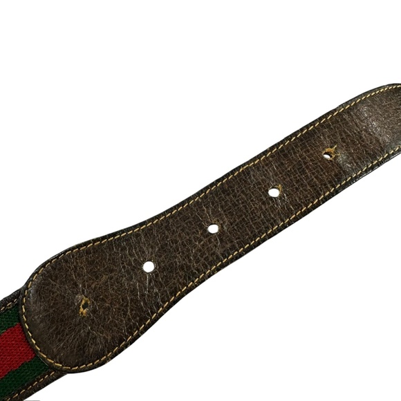 Genuine Vintage GUCCI Reversible Red Green Stripes Brown Leather GG belt 30 main image 5